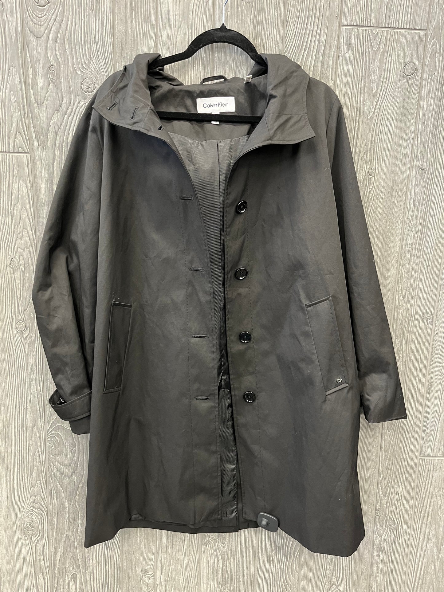 Coat Raincoat By Calvin Klein In Black, Size: L