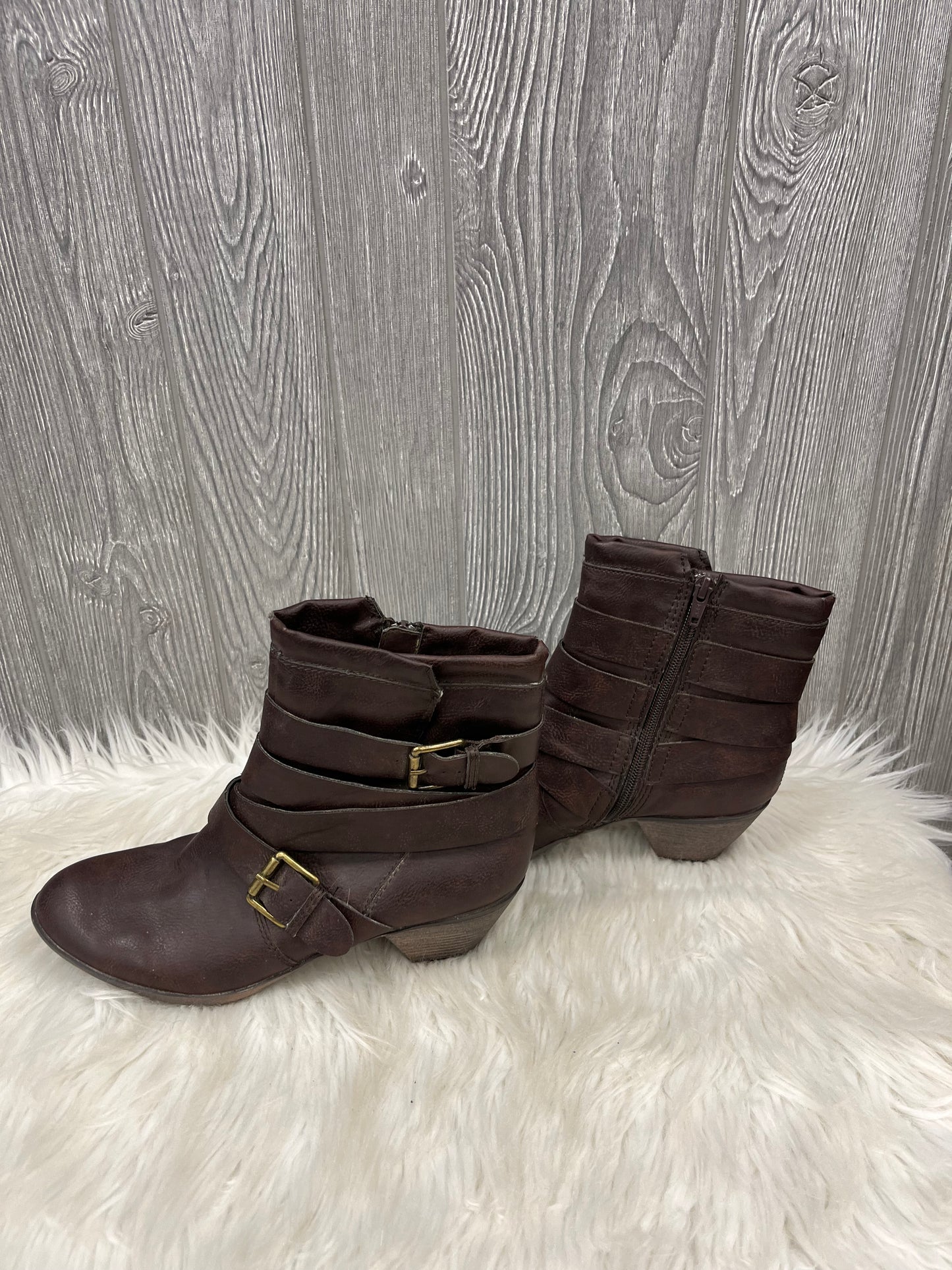 Boots Ankle Heels By Falls Creek In Brown, Size: 8