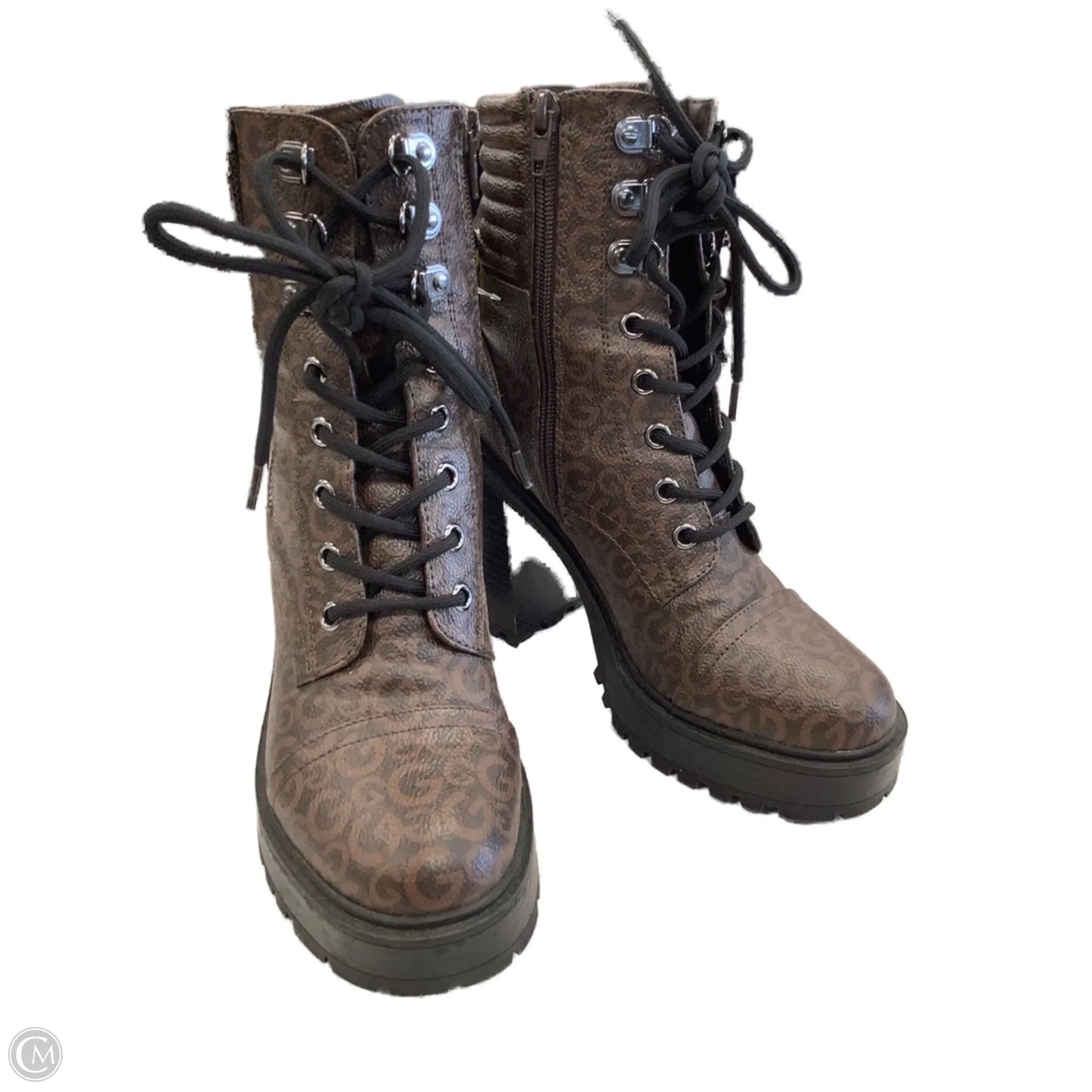 Boots Ankle Heels By Guess In Brown, Size: 6
