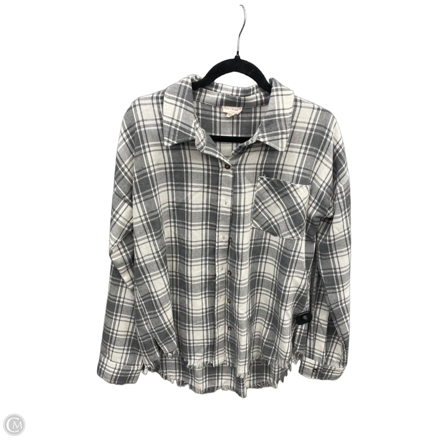 Top Long Sleeve By Hem & Thread In Grey & White, Size: M