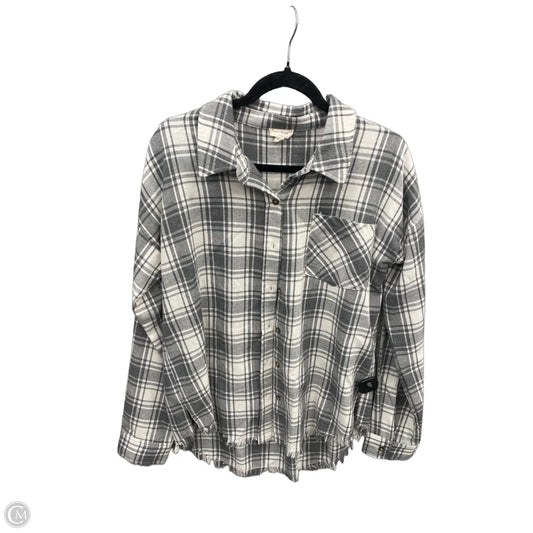 Top Long Sleeve By Hem & Thread In Grey & White, Size: M