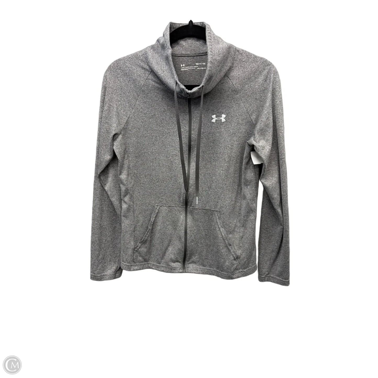 Athletic Top Long Sleeve Collar By Under Armour In Grey, Size: S