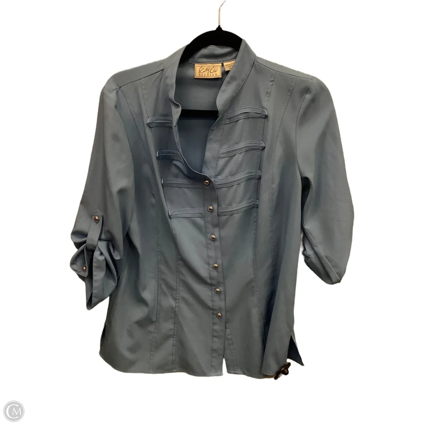 Top Long Sleeve By Cathy Che In Blue, Size: M