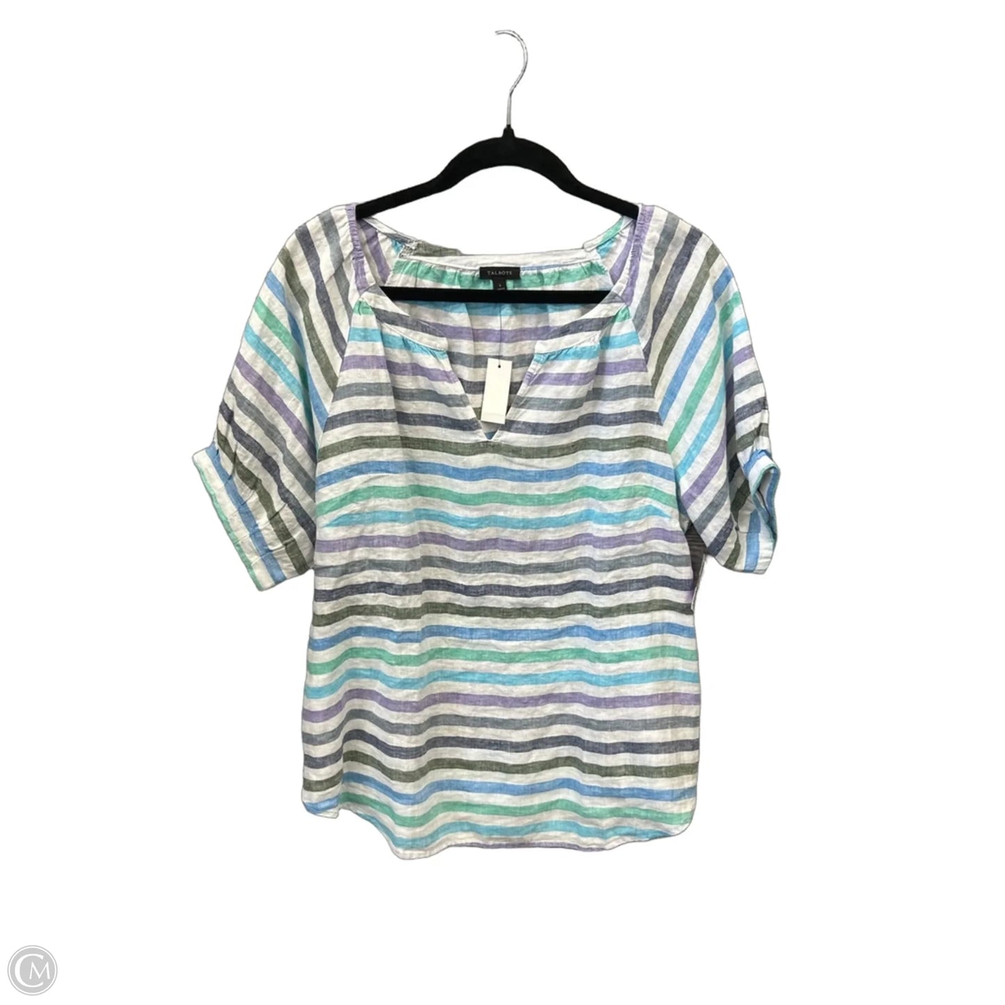 Top Short Sleeve By Talbots In Striped Pattern, Size: L