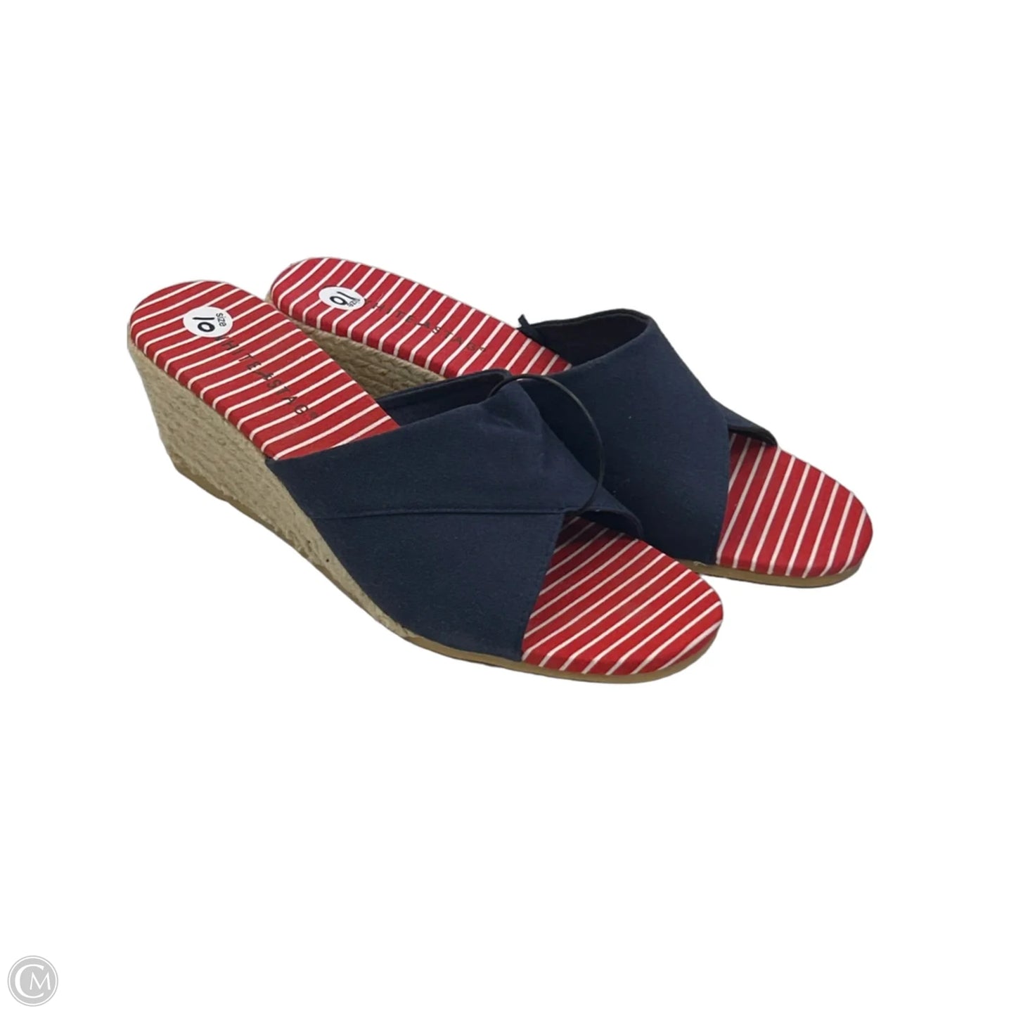 Sandals Heels Wedge By White Stag In Blue & Red & White, Size: 10