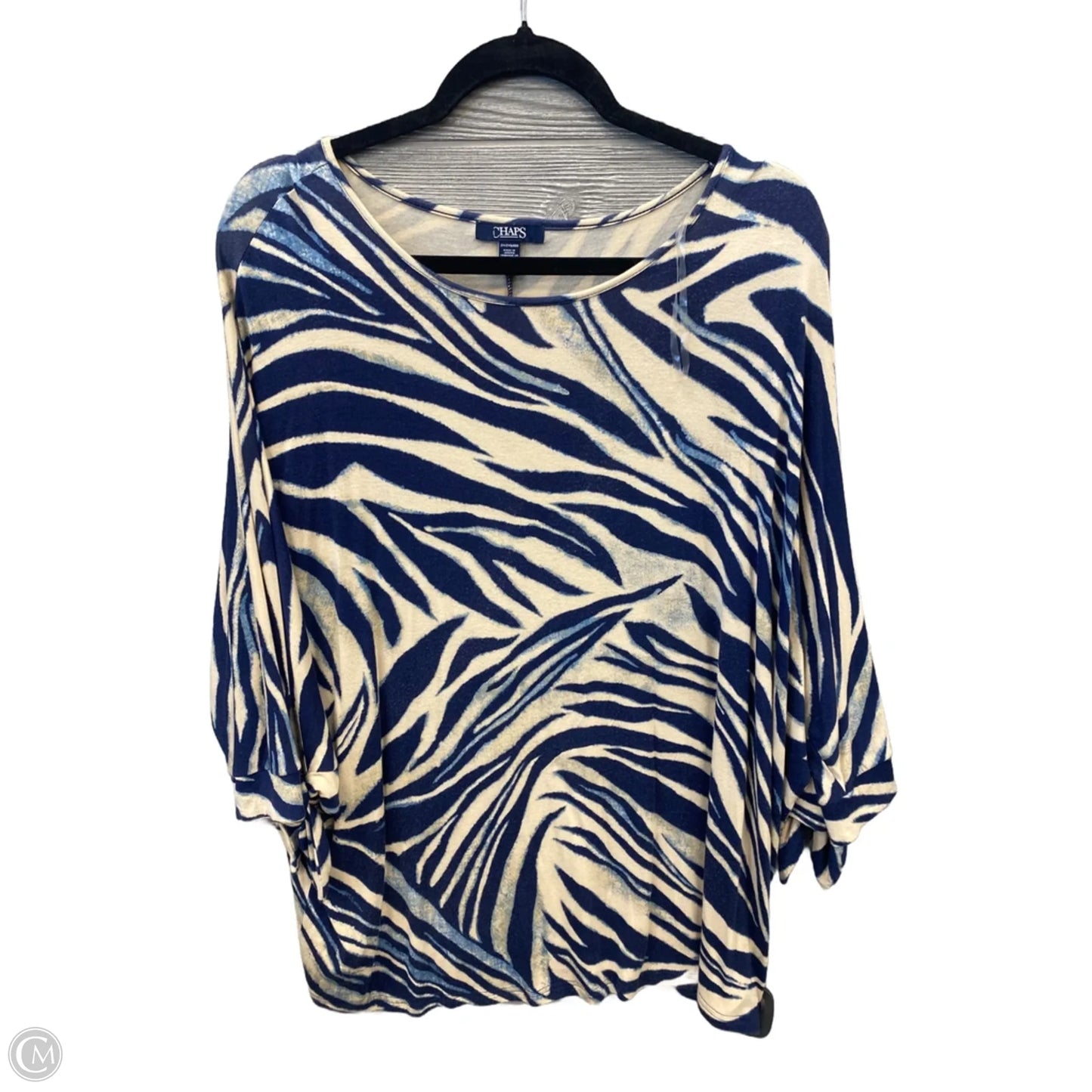 Top Long Sleeve By Chaps In Blue & Cream, Size: 2x