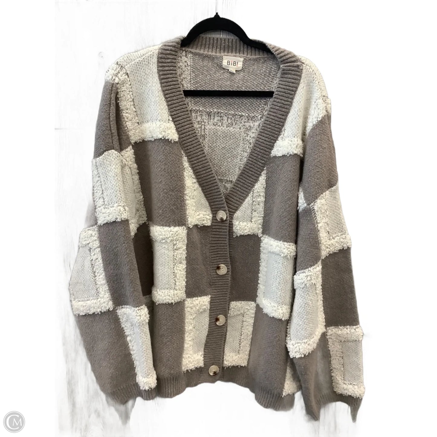 Cardigan By Bibi In Grey & White, Size: Xl