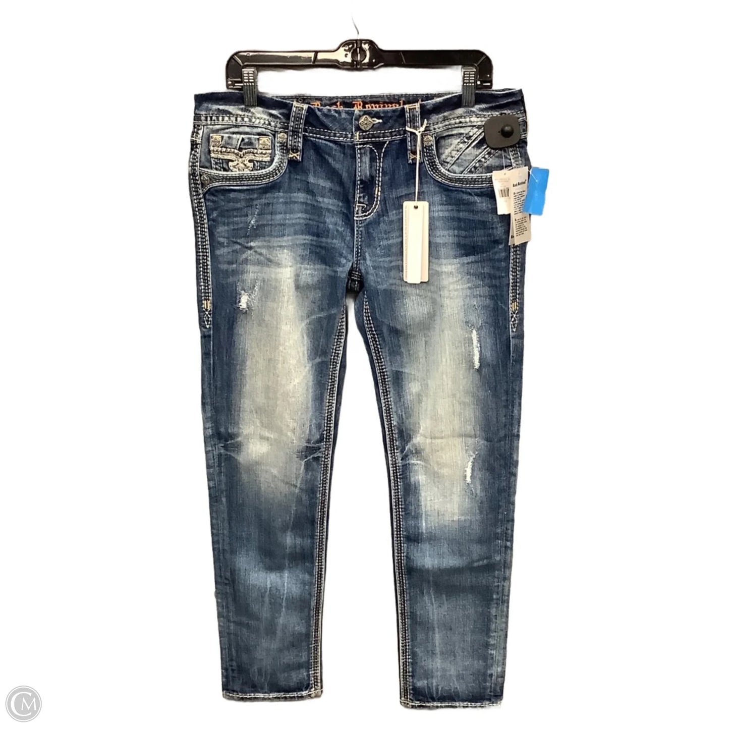 Jeans Skinny By Rock Revival In Blue Denim, Size: 12