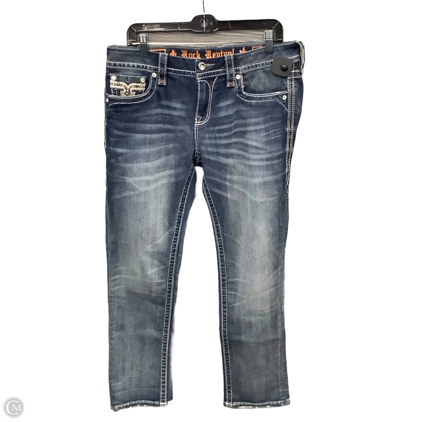 Jeans Cropped By Rock Revival In Blue Denim, Size: 12