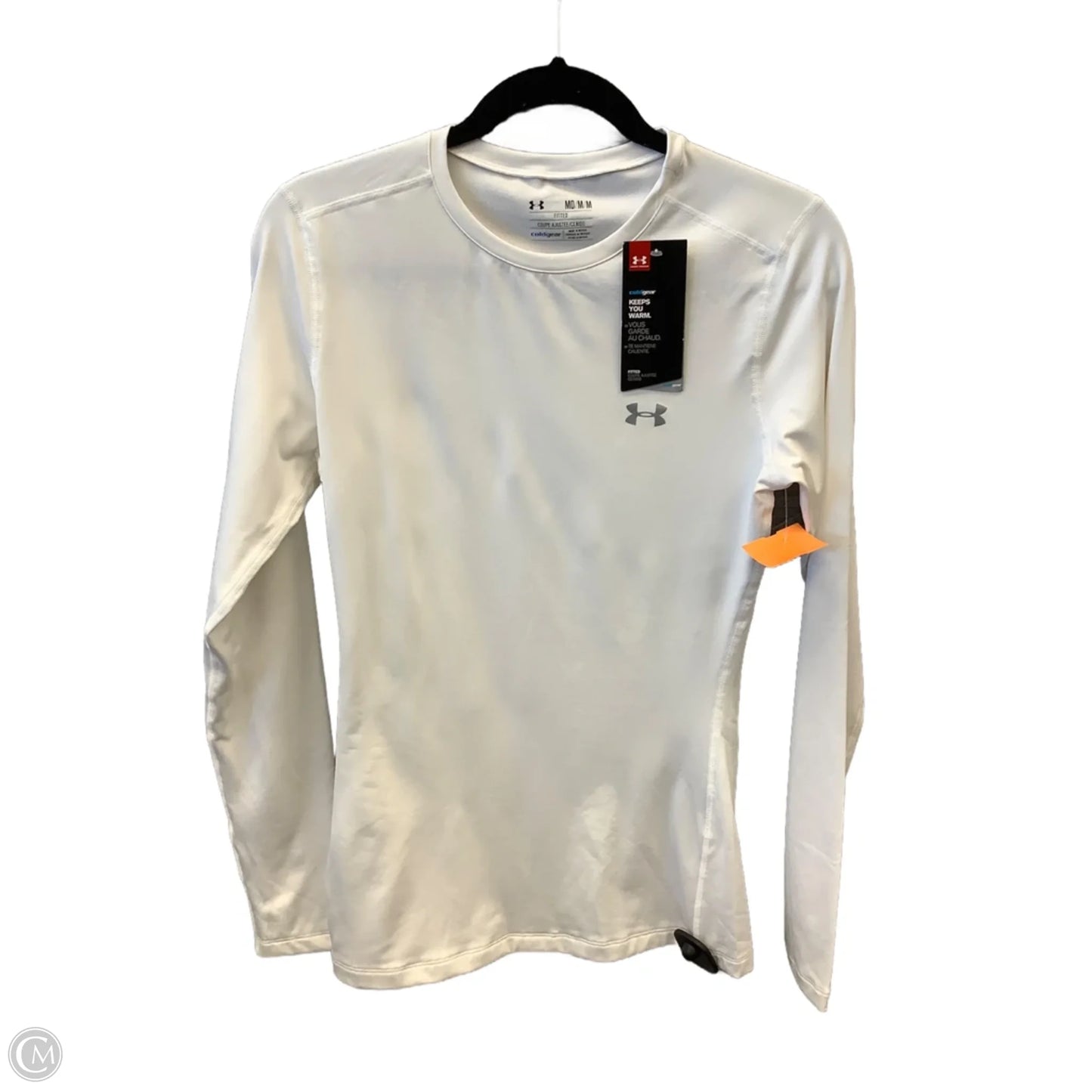 Athletic Top Long Sleeve Collar By Under Armour In White, Size: M