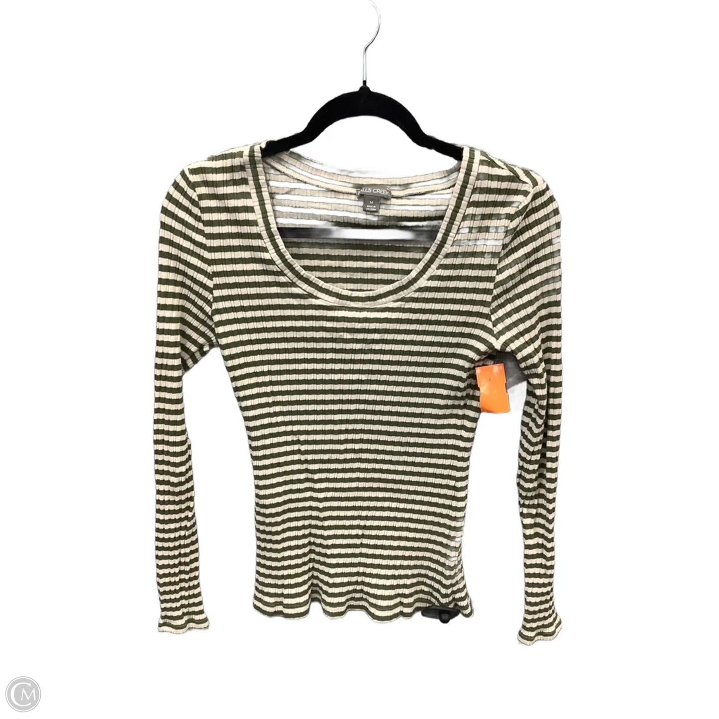 Top Long Sleeve By Falls Creek In Green & White, Size: M