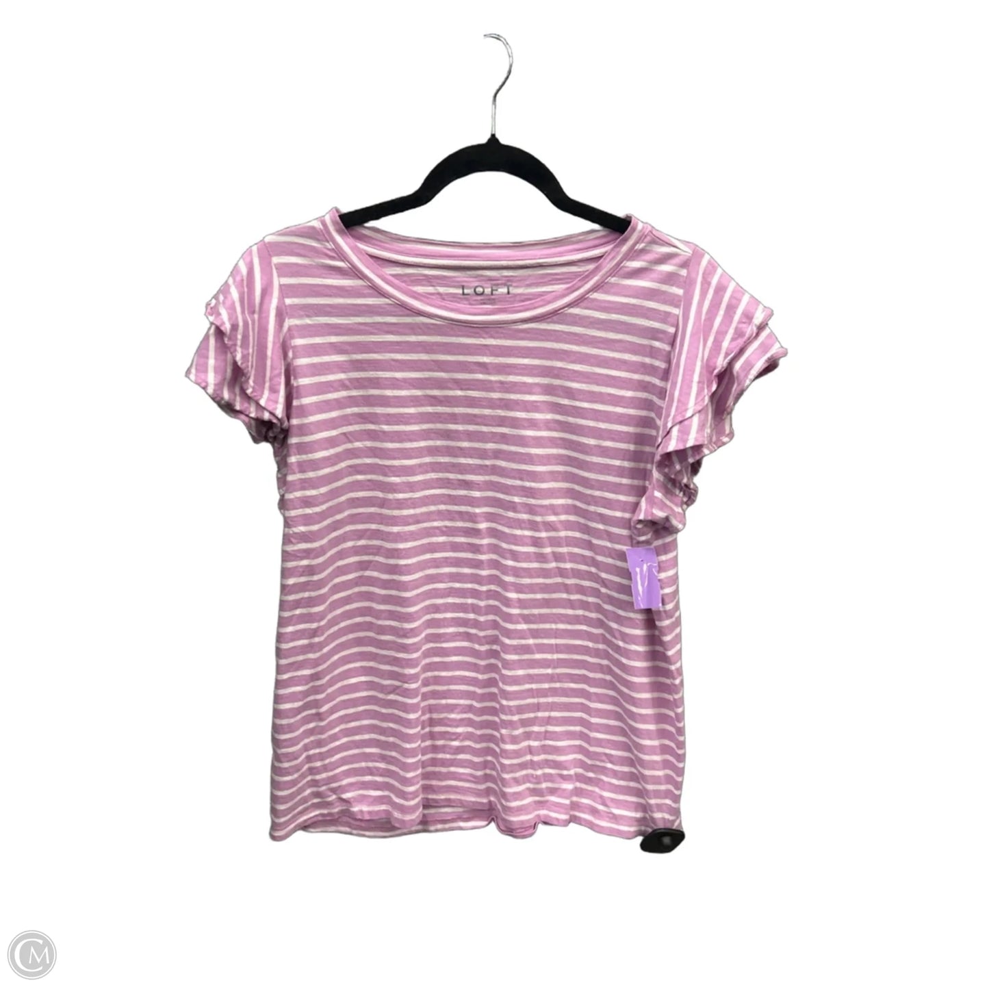 Top Short Sleeve By Loft In Purple & White, Size: L