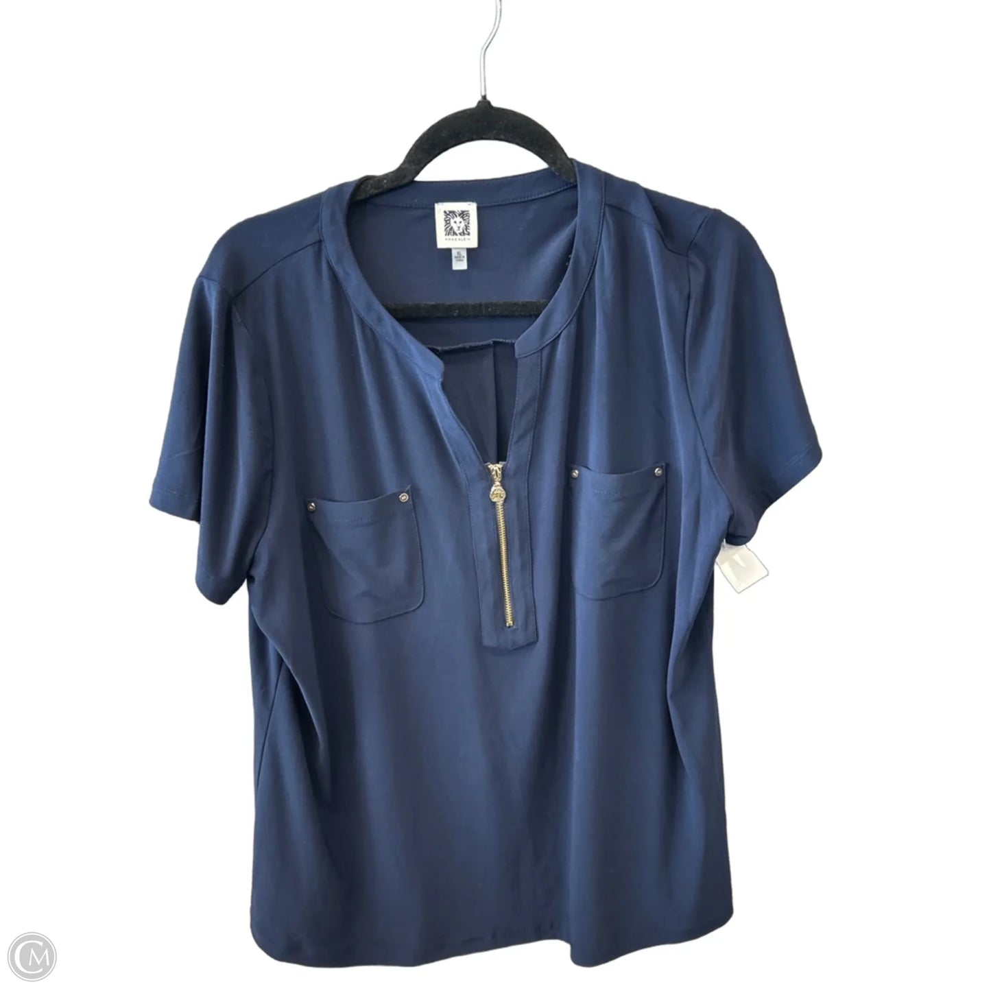 Top Short Sleeve By Anne Klein In Navy, Size: Xl