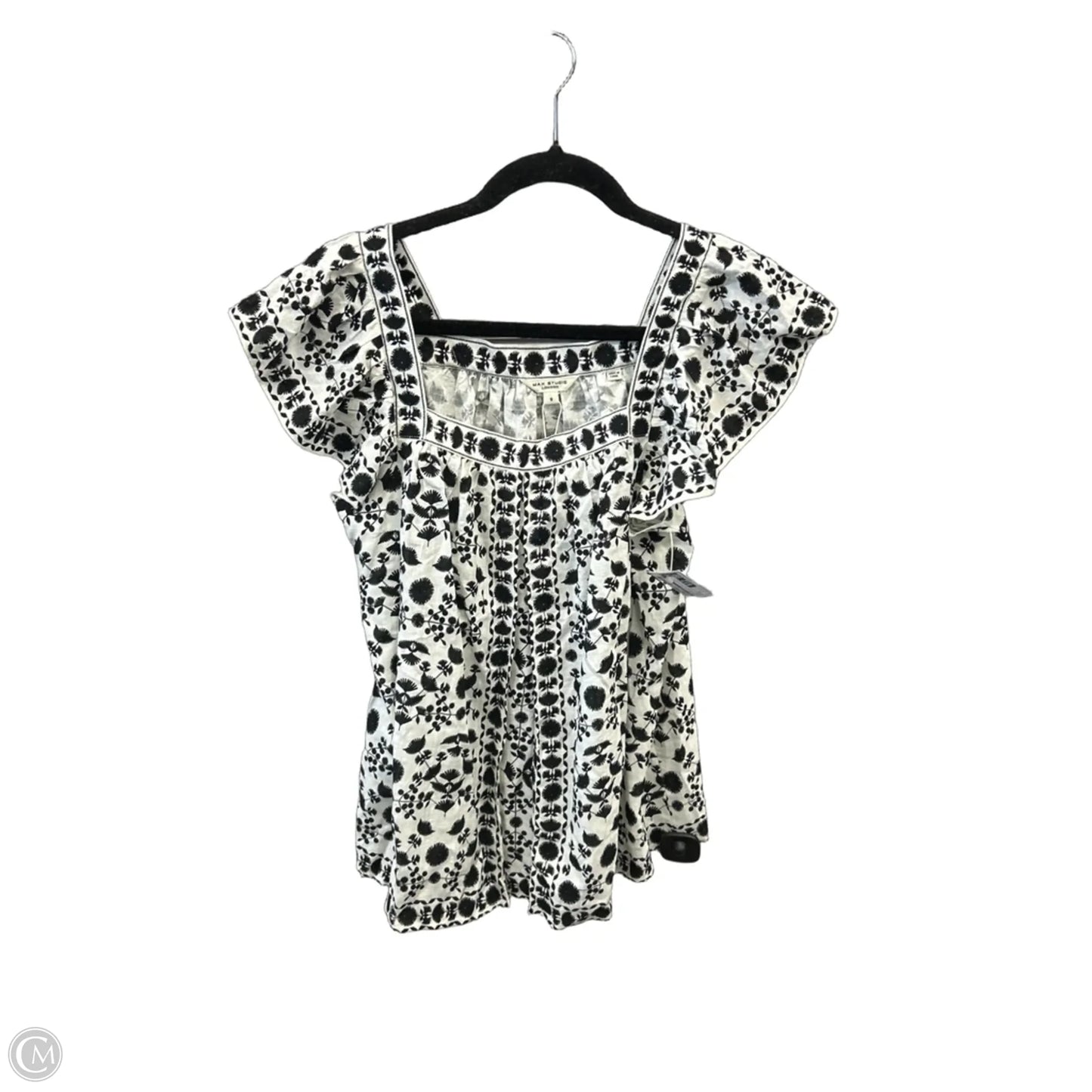 Top Short Sleeve By Max Studio In Black & White, Size: S