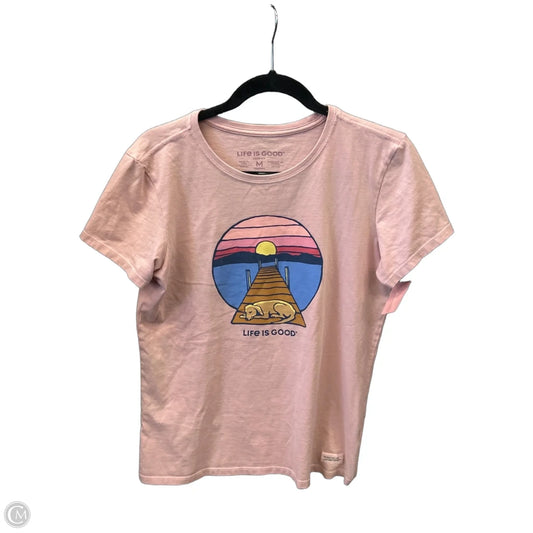 Top Short Sleeve By Life Is Good In Pink, Size: M
