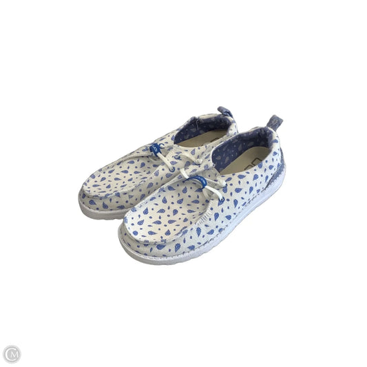 Shoes Flats By Hey Dude In Blue & White, Size: 9