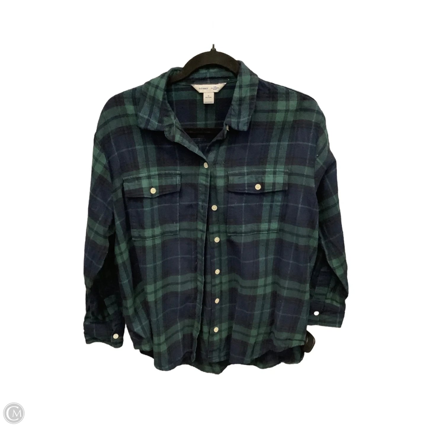 Top Long Sleeve By Old Navy In Plaid Pattern, Size: Mp