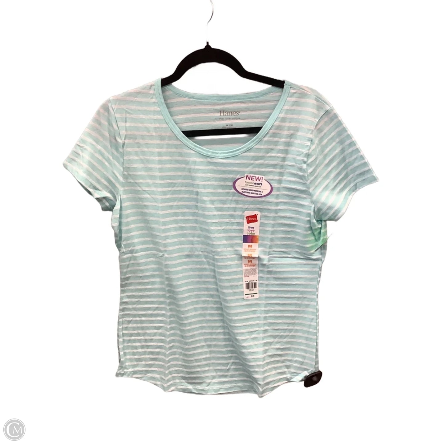 Top Short Sleeve By Hanes In Striped Pattern, Size: M