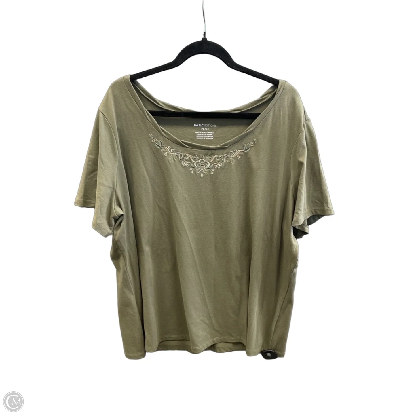 Top Short Sleeve By Basic Editions In Green, Size: 2x