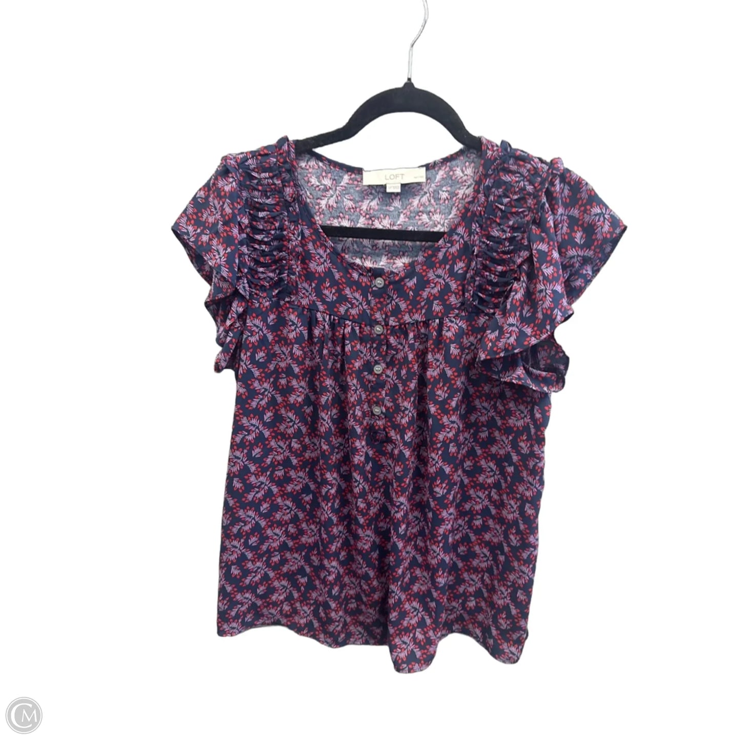 Top Short Sleeve By Loft In Navy, Size: L