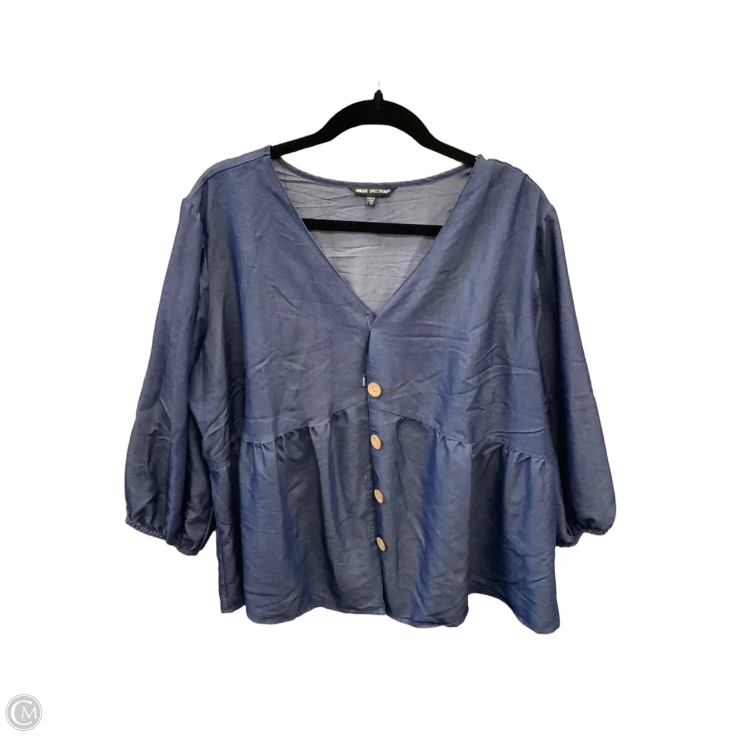 Top 3/4 Sleeve By Unique Spectrum In Blue, Size: 2x