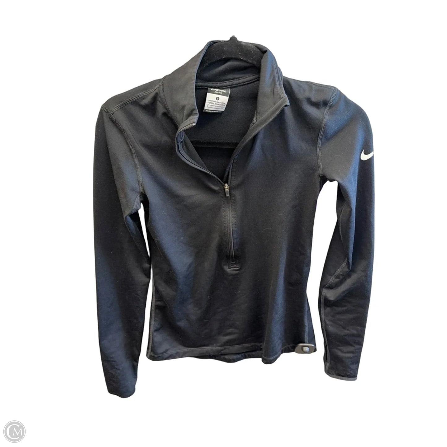 Athletic Top Long Sleeve Collar By Nike In Black, Size: S