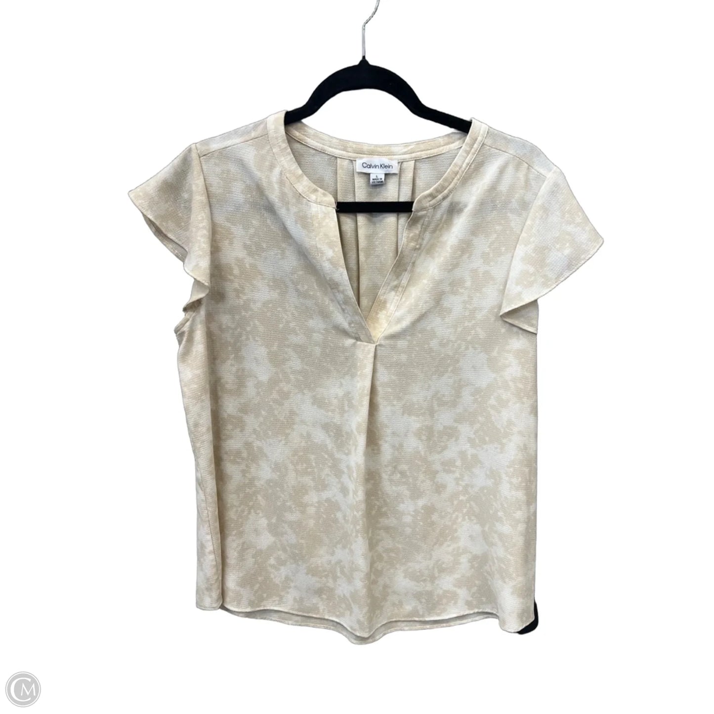 Top Short Sleeve By Calvin Klein In Tan, Size: L