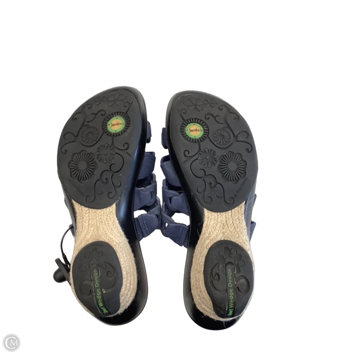 Sandals Heels Wedge By Jambu In Blue & Cream, Size: 9.5
