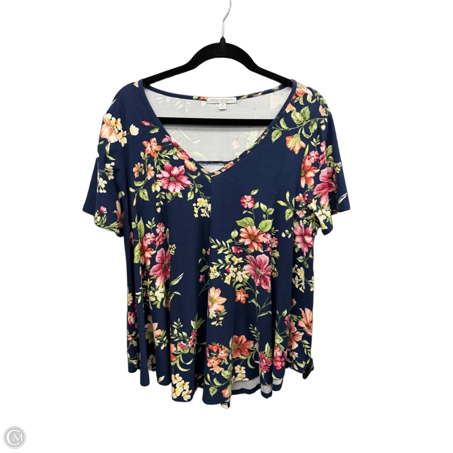 Top Short Sleeve By Green Envelope In Blue, Size: 1x
