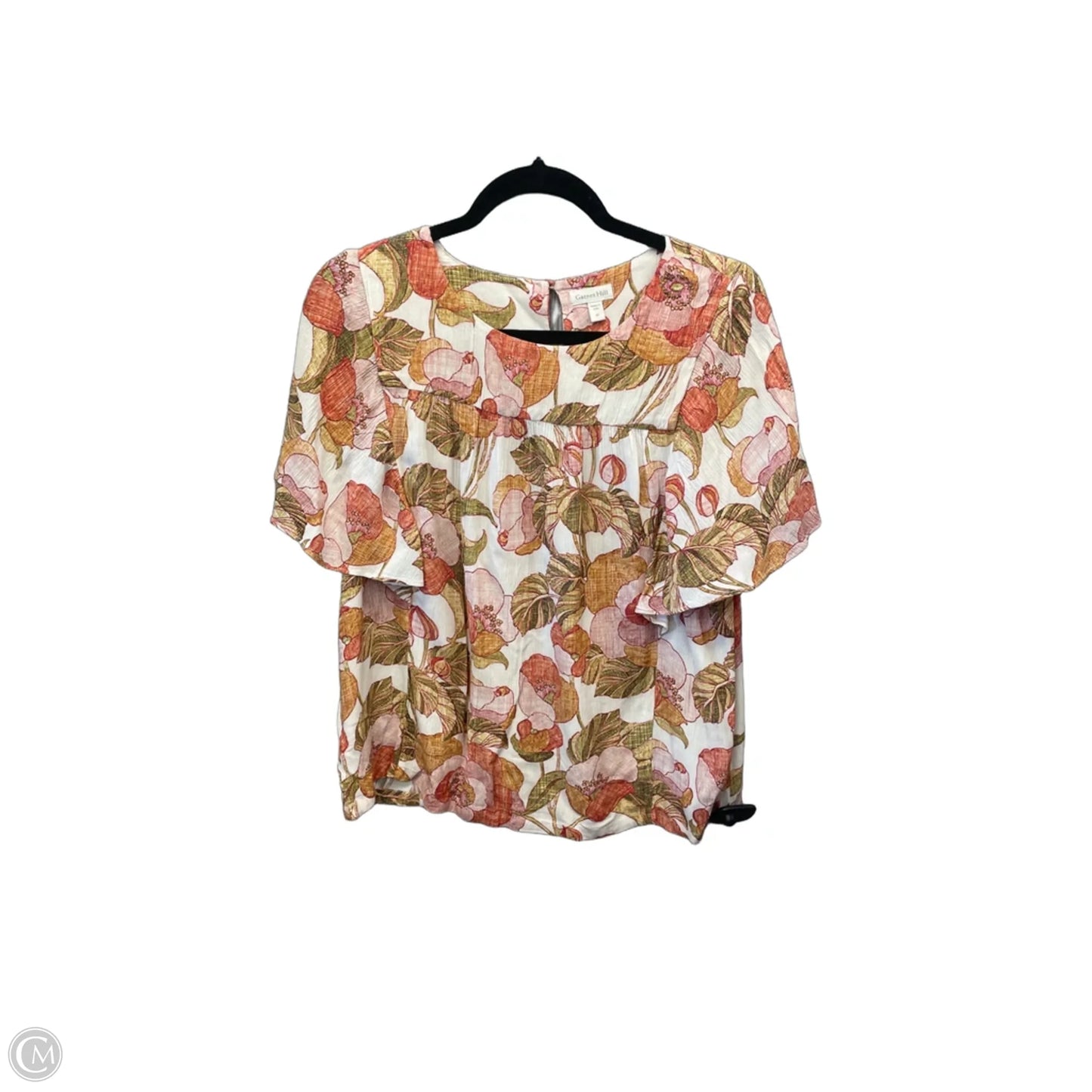 Top Short Sleeve By Garnet Hill In Floral Print, Size: M
