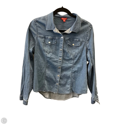 Top Long Sleeve By Guess In Blue, Size: M