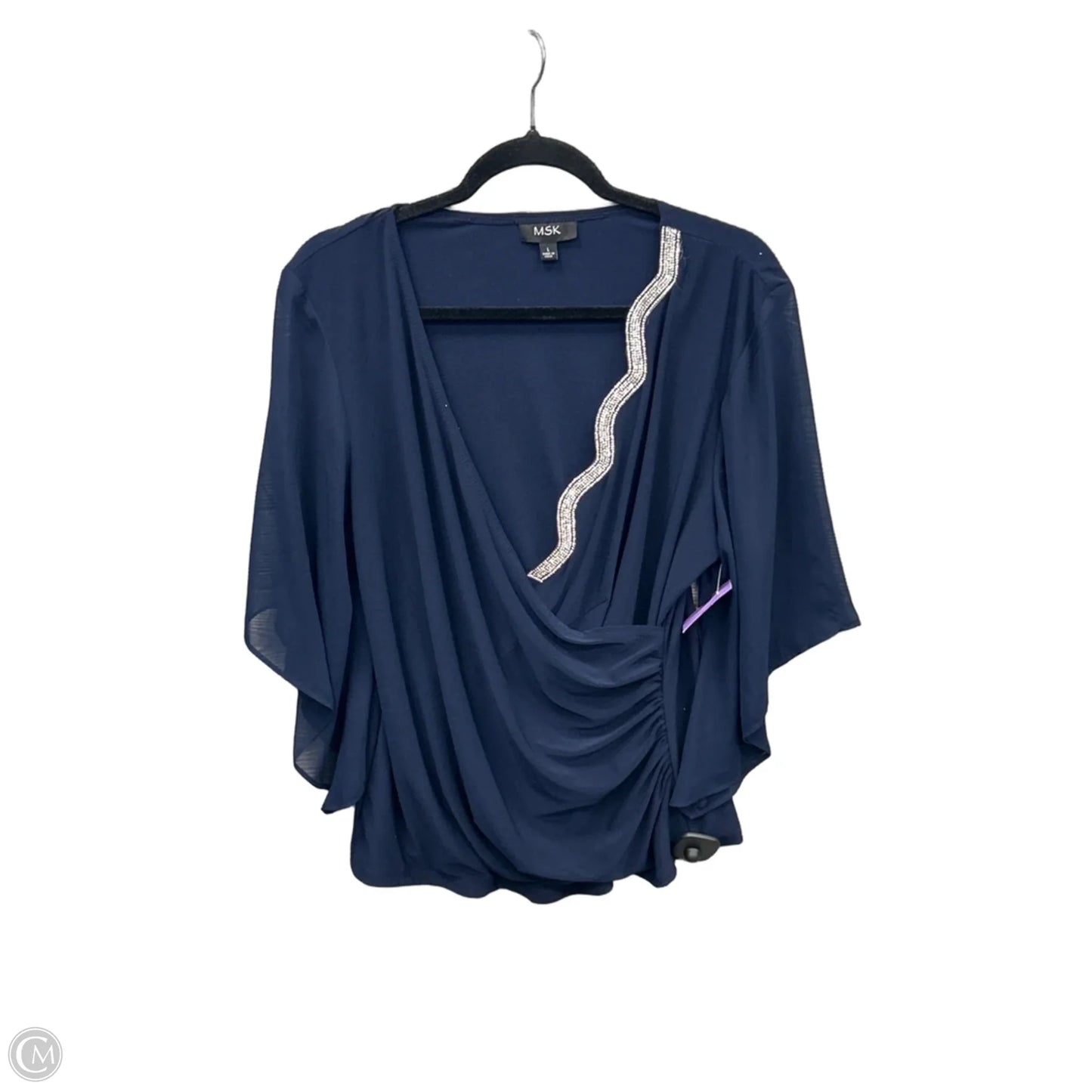 Blouse 3/4 Sleeve By Msk In Navy, Size: L