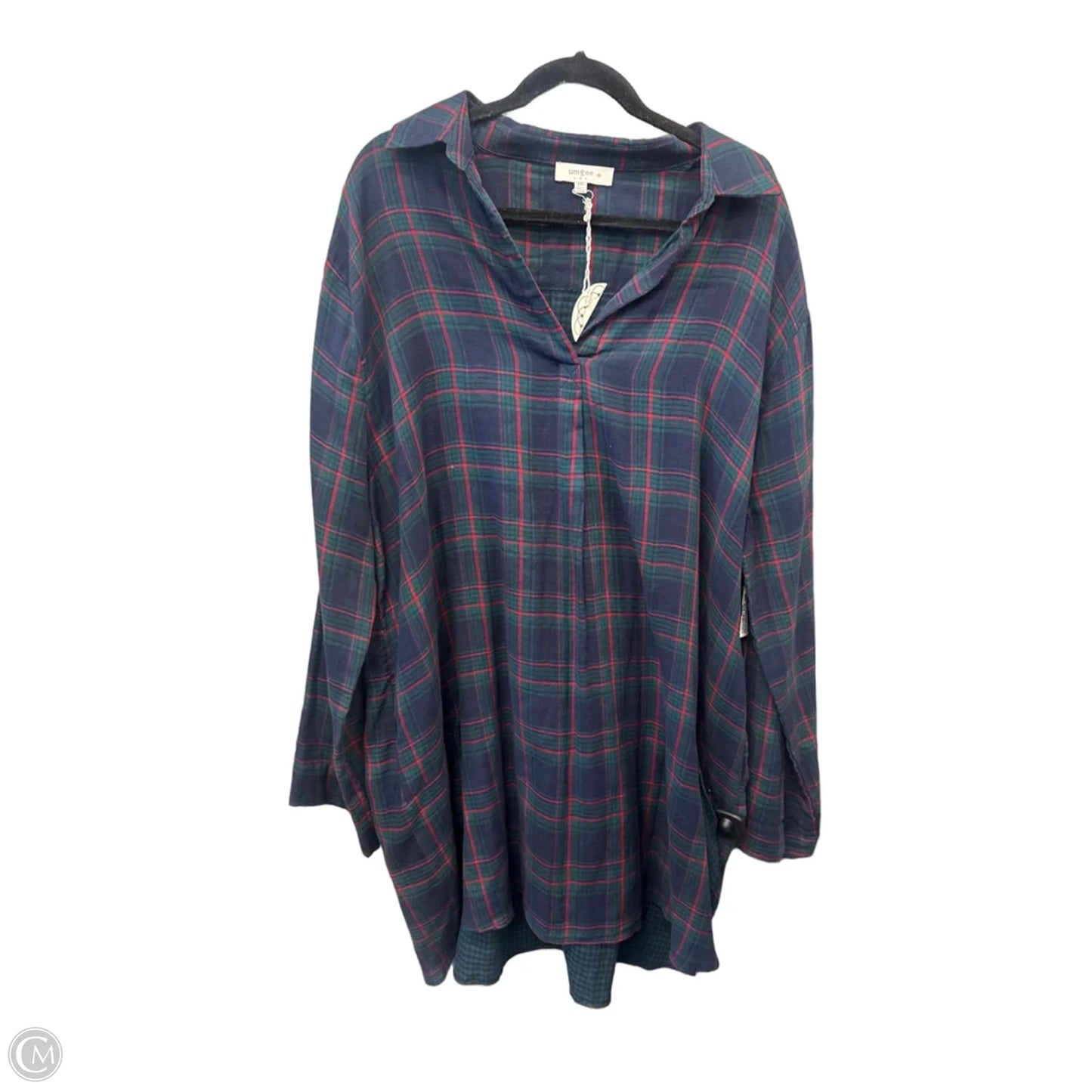Tunic Long Sleeve By Umgee In Plaid Pattern, Size: 2x