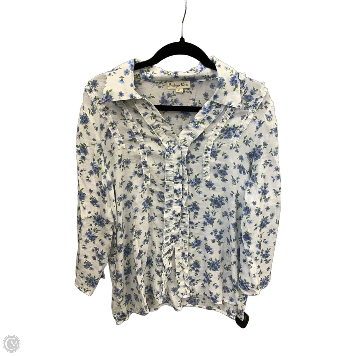 Tunic Long Sleeve By Indigo Rose In Blue & White, Size: Xl