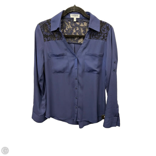Blouse Long Sleeve By Express In Navy, Size: Sp
