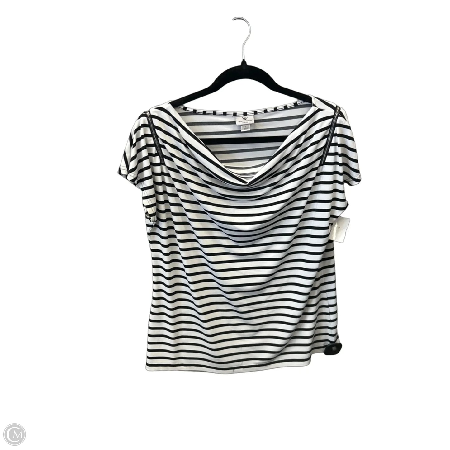 Top Short Sleeve By Worthington In Striped Pattern, Size: L