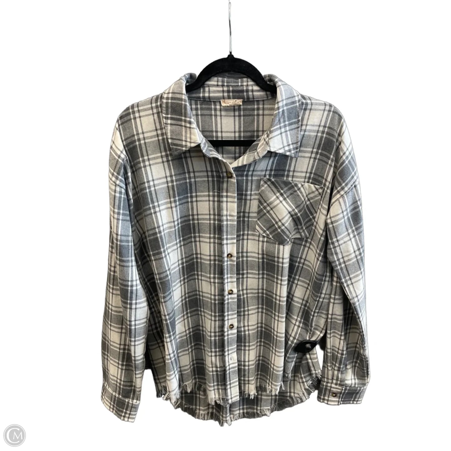 Top Long Sleeve By Hem & Thread In Plaid Pattern, Size: M