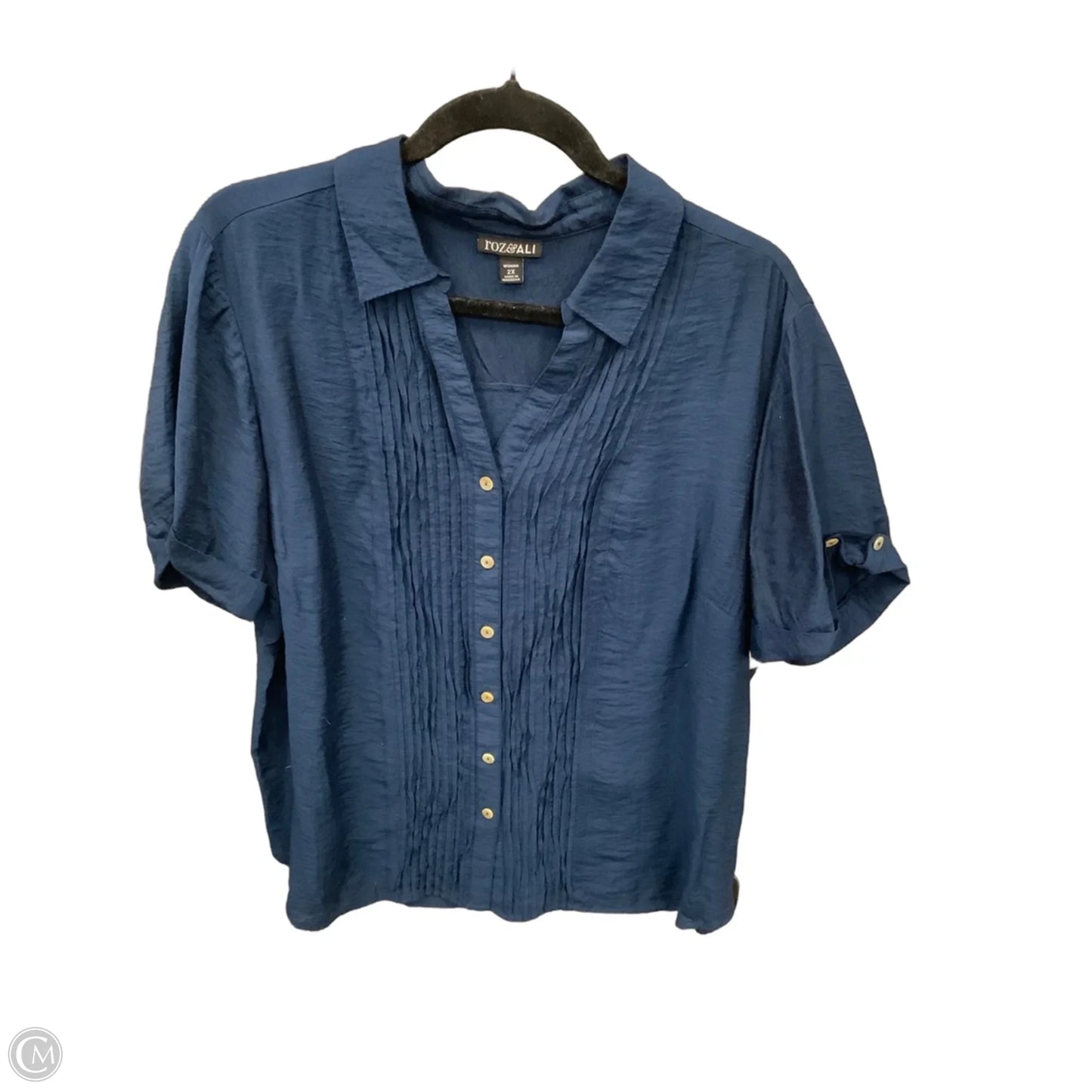Top Short Sleeve By Roz And Ali In Navy, Size: 2x