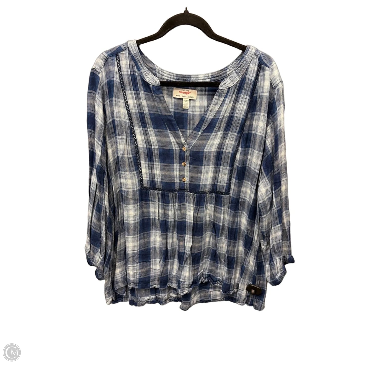 Top 3/4 Sleeve By Wrangler In Blue, Size: Xxl
