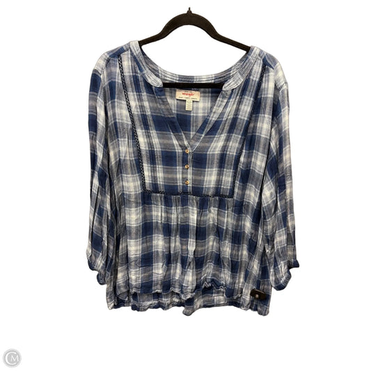 Top 3/4 Sleeve By Wrangler In Blue, Size: Xxl