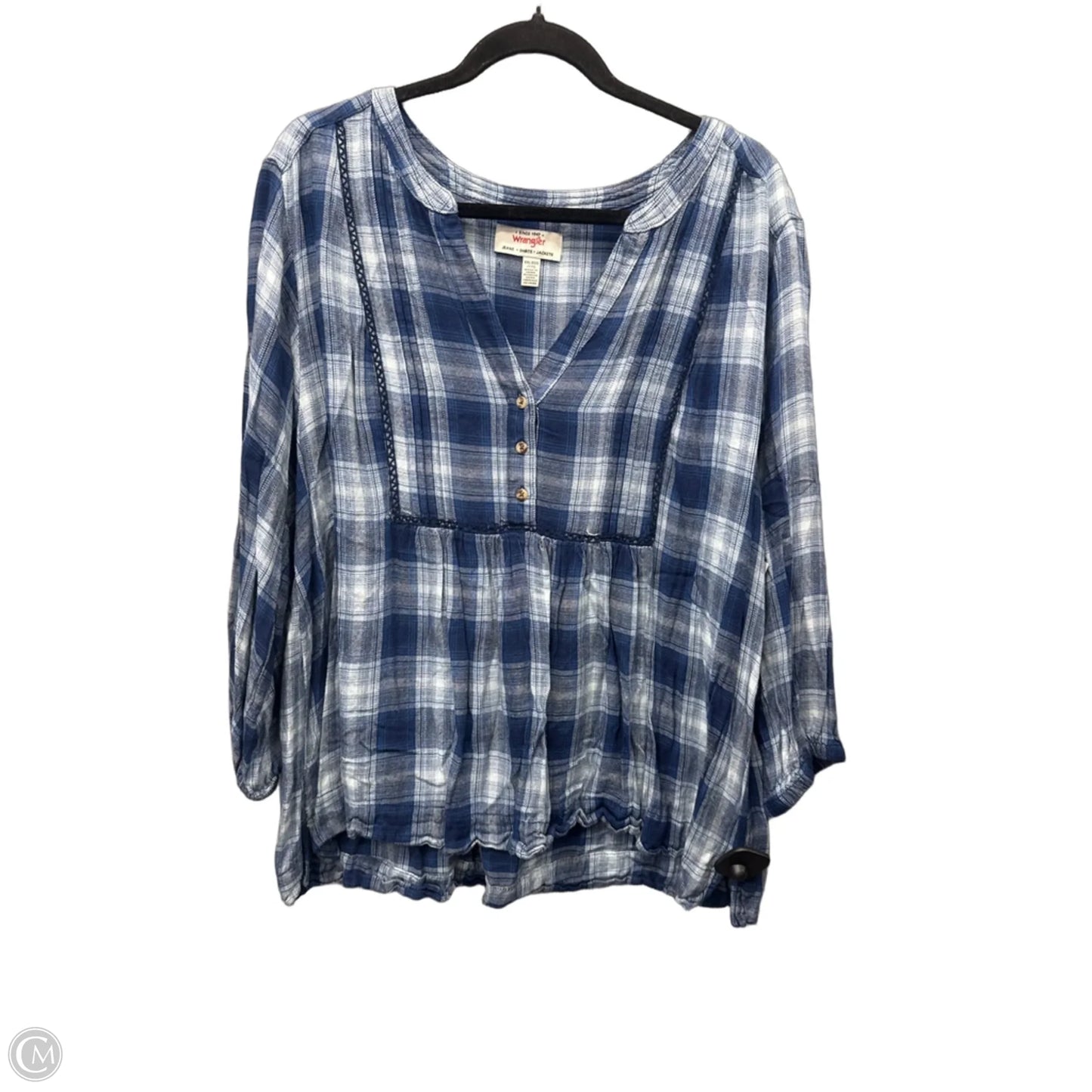 Top 3/4 Sleeve By Wrangler In Blue, Size: Xxl