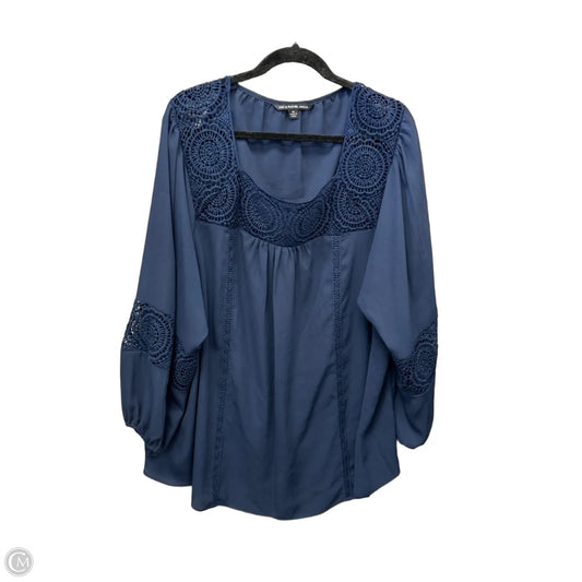 Blouse Long Sleeve By Zac And Rachel In Navy, Size: 3x