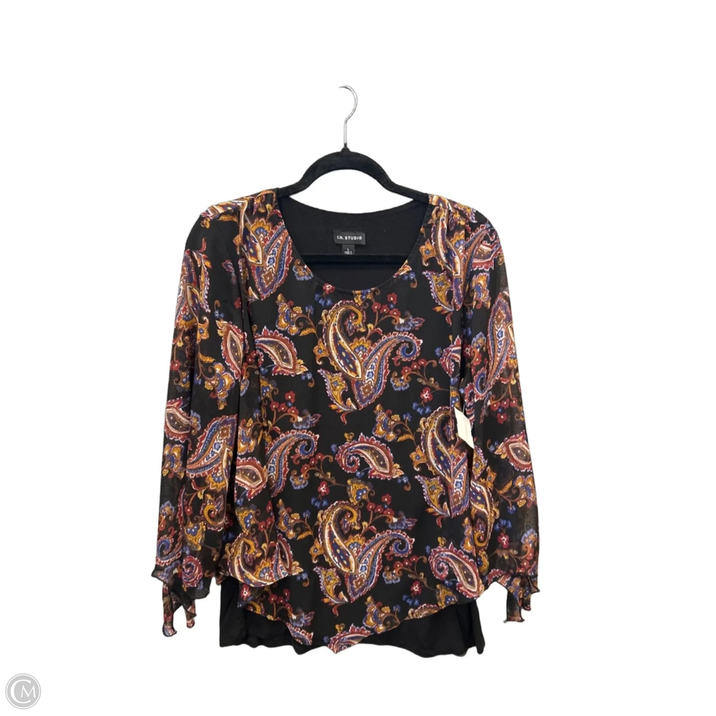 Blouse Long Sleeve By In Studio In Black, Size: L