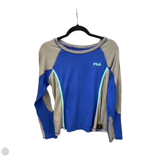 Athletic Top Long Sleeve Crewneck By Fila In Blue & Grey, Size: L