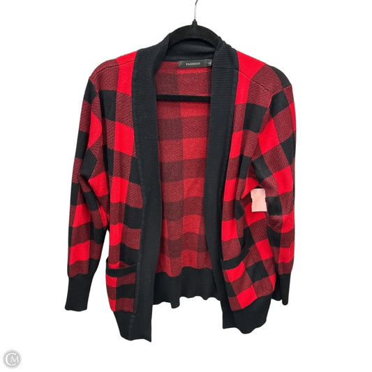 Cardigan By Clothes Mentor In Plaid Pattern, Size: L