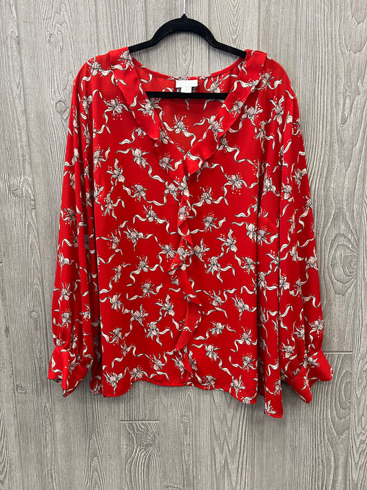 Top Long Sleeve By Liz Claiborne In Red & White, Size: 3x